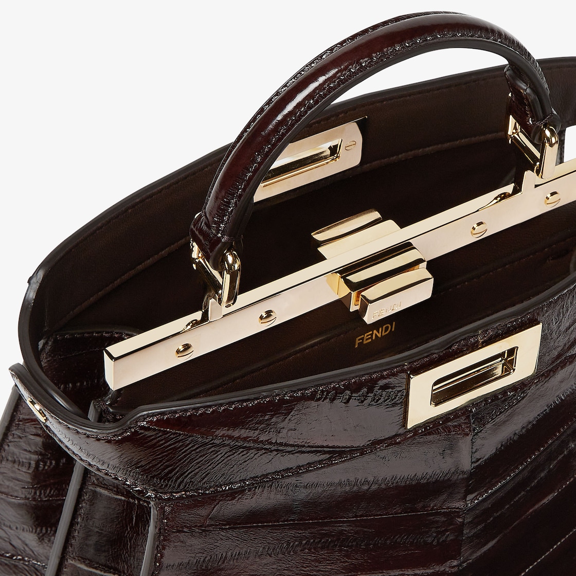 FENDI Peekaboo ISeeU Small Brown inlaid hagfish leather bag - Image 2